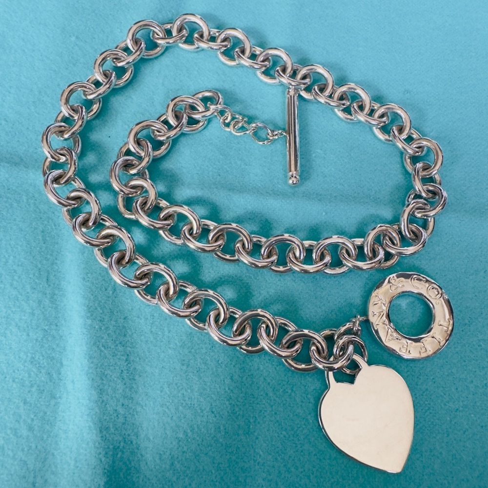 Tiffany & Co. Heart Tag Toggle Necklace Choker 925 Sterling Silver 16.5”